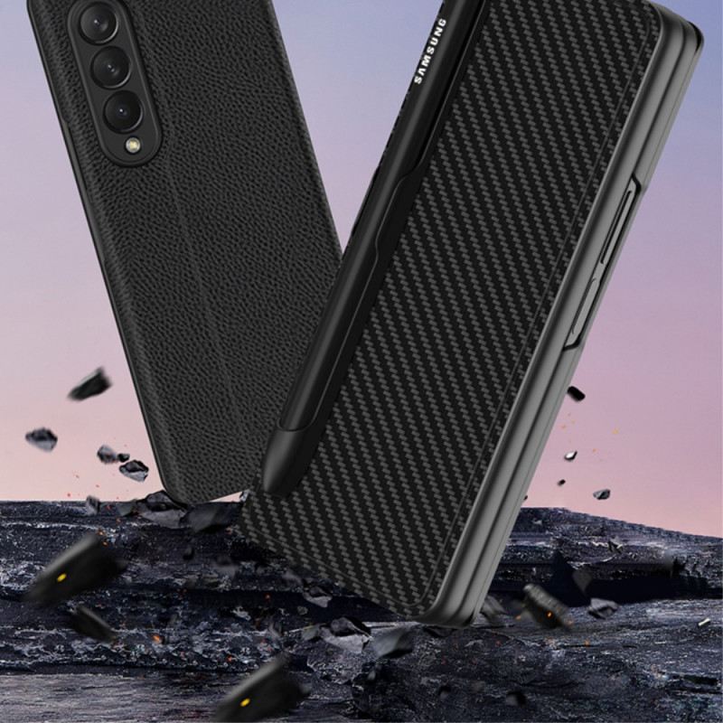 Flip Futrola Samsung Galaxy Z Fold 3 5G Kožna Futrola Držač Olovke Od Karbonskih Vlakana