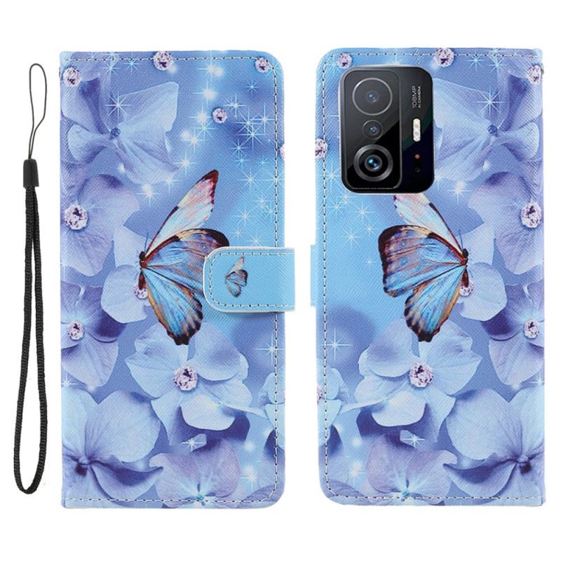 Kožna Futrola Xiaomi 11T / 11T Pro Dijamantni Leptiri S Remenom