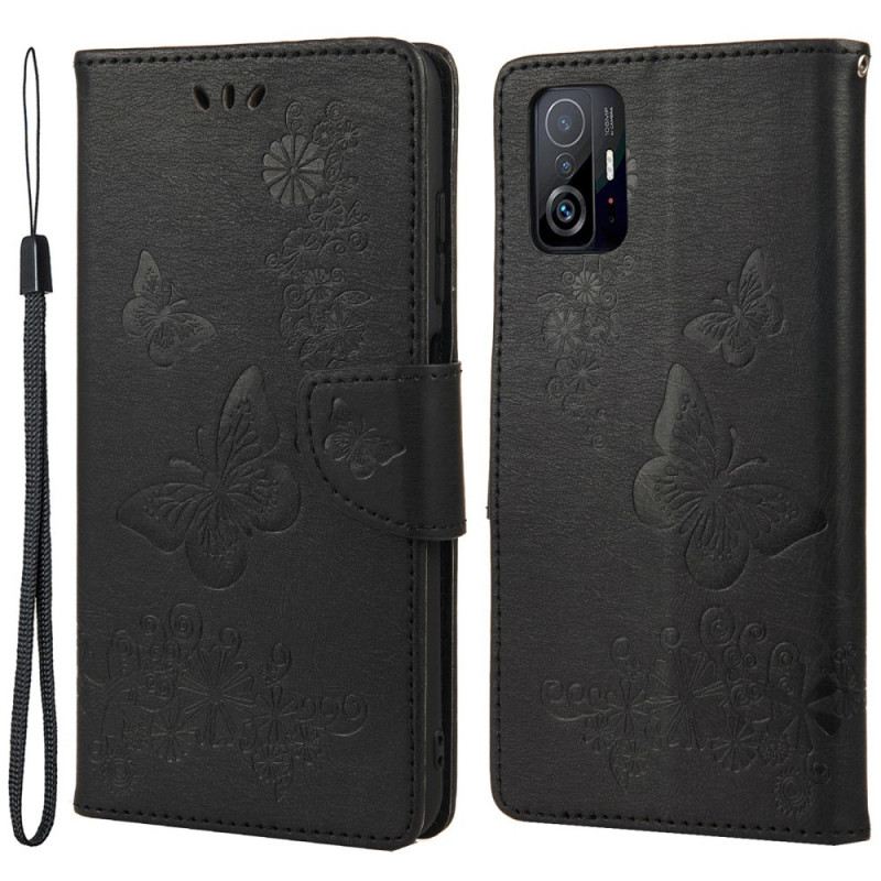 Kožna Futrola Xiaomi 11T / 11T Pro Sjajni Leptiri Na Remenu