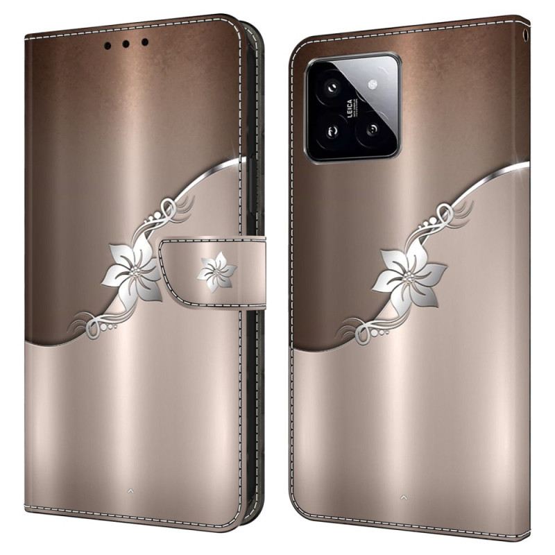 Kožna Futrola Xiaomi 14 Srebrni Cvijet