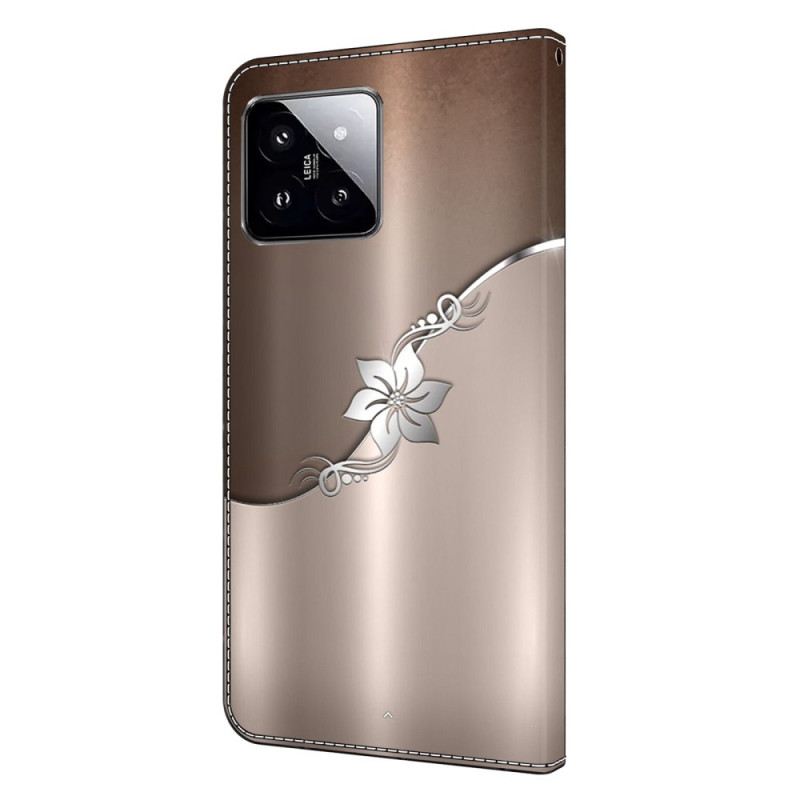 Kožna Futrola Xiaomi 14 Srebrni Cvijet