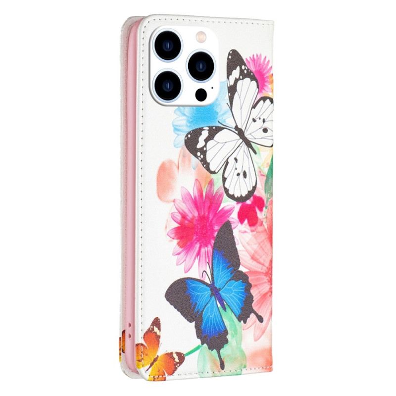 Flip Futrola iPhone 14 Pro Kožna Futrola Leptiri
