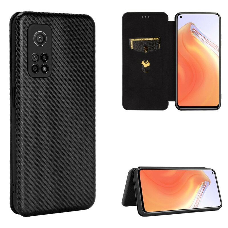 Flip Futrola Xiaomi Mi 10T / 10T Pro Kožna Futrola Karbonska Vlakna S Potpornim Prstenom