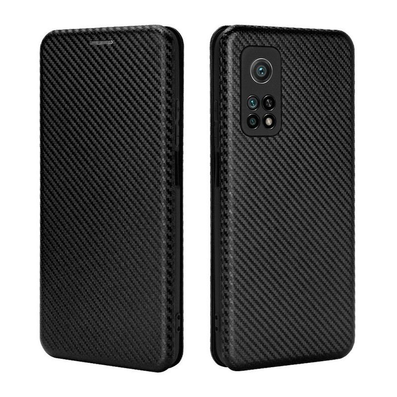 Flip Futrola Xiaomi Mi 10T / 10T Pro Kožna Futrola Karbonska Vlakna S Potpornim Prstenom
