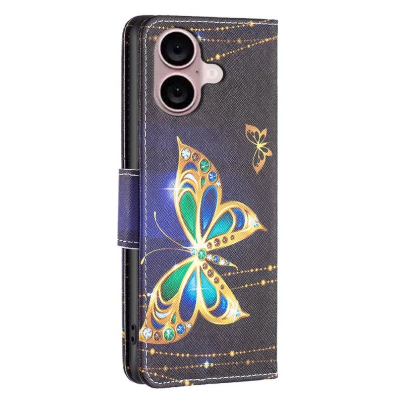 Kožna Futrola iPhone 16 Plus Nakit S Leptirima