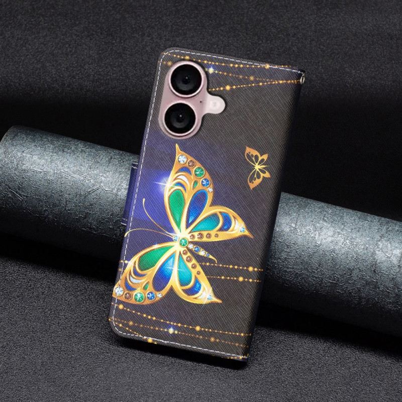 Kožna Futrola iPhone 16 Plus Nakit S Leptirima