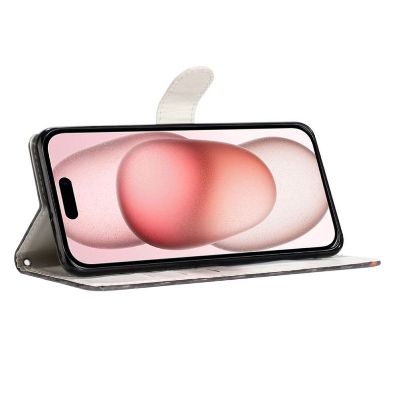 Kožna Futrola iPhone 16 Plus Ružičasti Leopard S Remenom