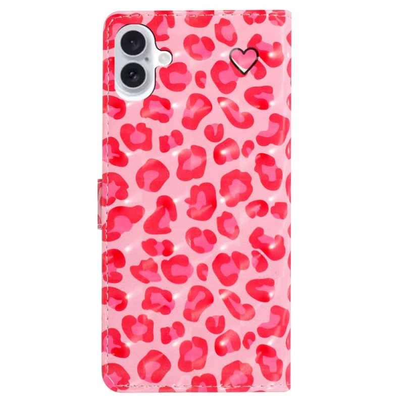Kožna Futrola iPhone 16 Plus Ružičasti Leopard S Remenom