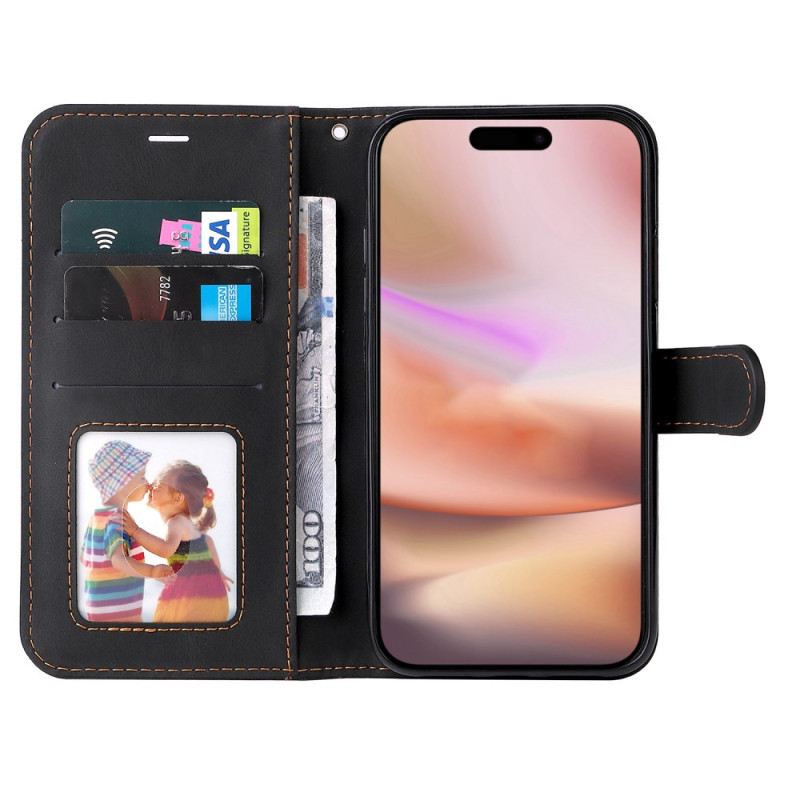 Kožna Futrola Za iPhone 16 Plus Trobojnica S Remenom