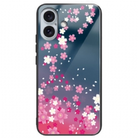 Maskica iPhone 16 Plus Maskice Za Mobitele Ružičasto Cvijeće Od Kaljenog Stakla