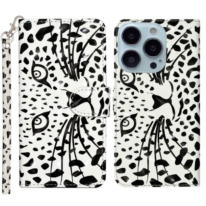 Kožna Futrola iPhone 16 Pro Leopardova Glava S Remenom