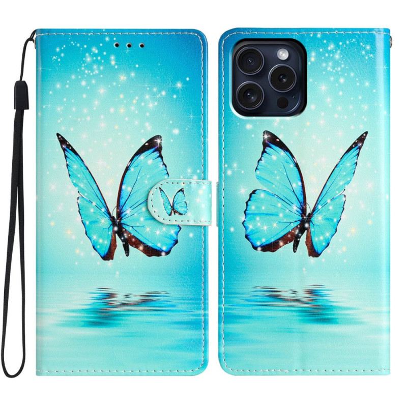 Kožna Futrola iPhone 16 Pro Leptir Na Vodi S Remenom