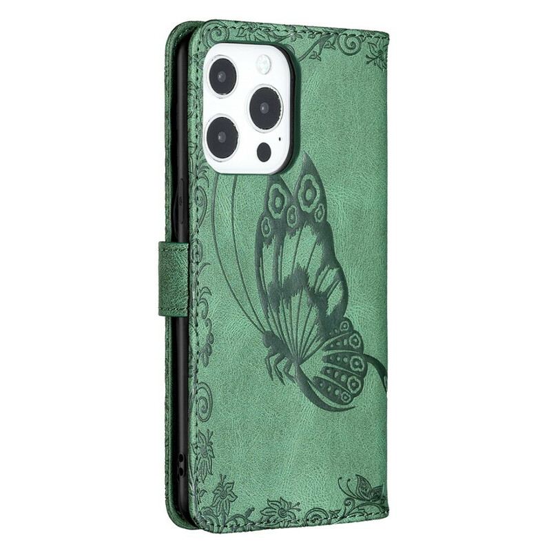 Kožna Futrola iPhone 13 Pro Barokni Leptir S Remenčićima