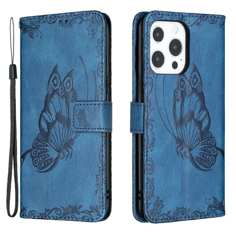 Kožna Futrola iPhone 13 Pro Barokni Leptir S Remenčićima