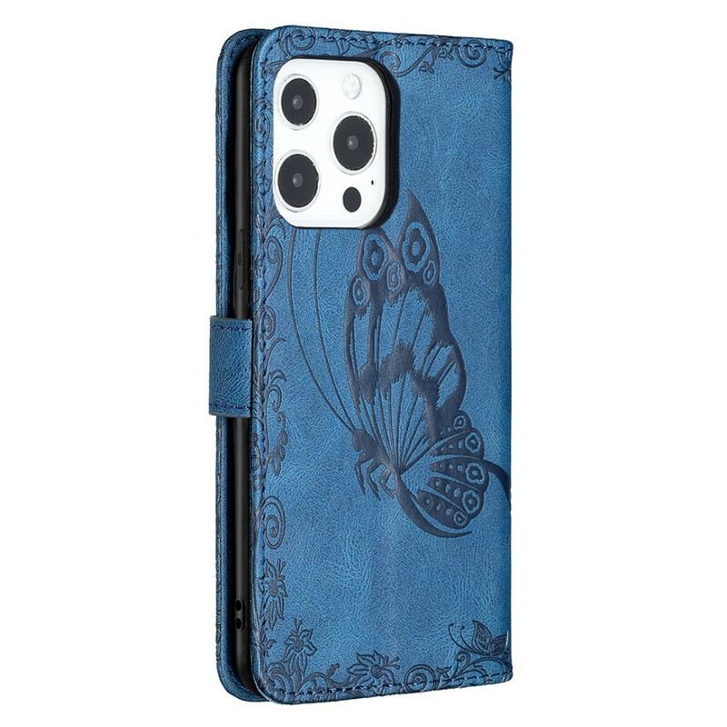 Kožna Futrola iPhone 13 Pro Barokni Leptir S Remenčićima