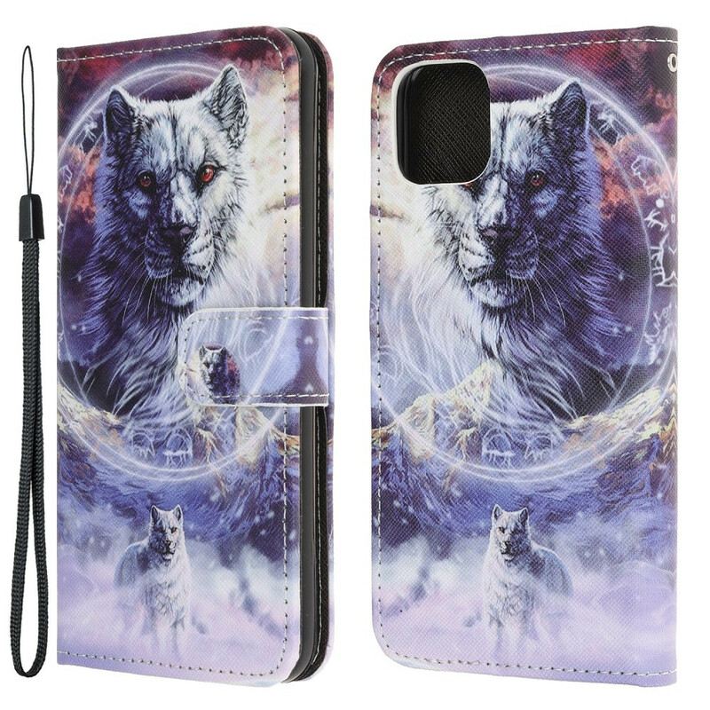 Kožna Futrola iPhone 13 Pro Vuk Zimi S Uzicom