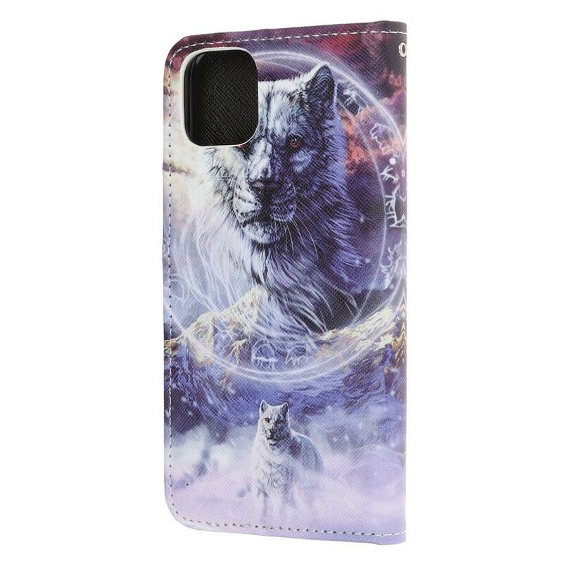 Kožna Futrola iPhone 13 Pro Vuk Zimi S Uzicom