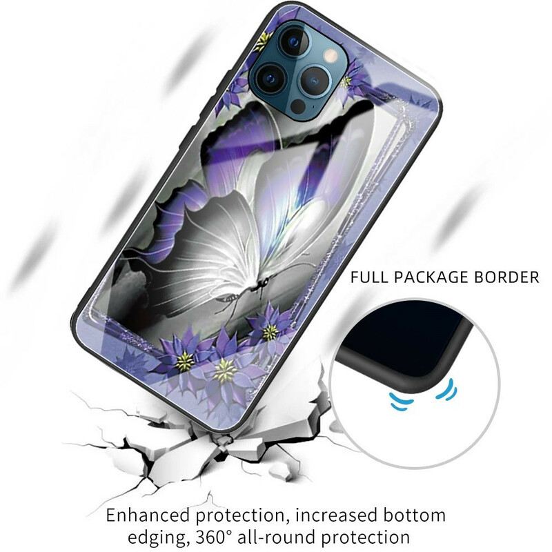 Maskica iPhone 13 Pro Ljubičasto Kaljeno Staklo U Obliku Leptira