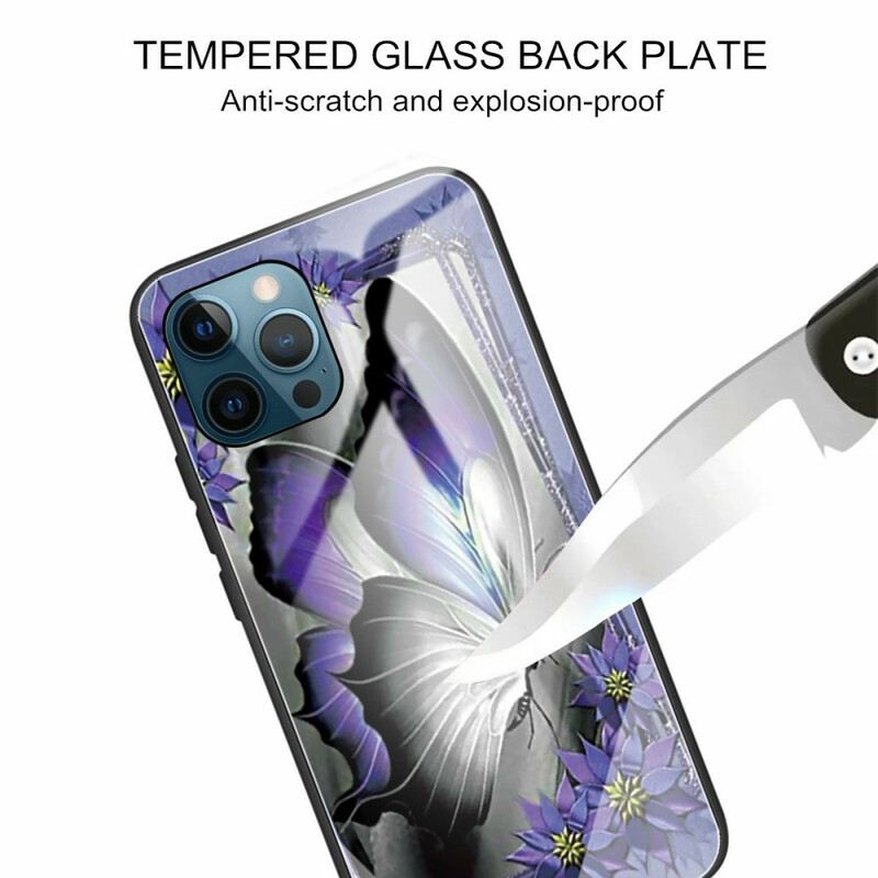 Maskica iPhone 13 Pro Ljubičasto Kaljeno Staklo U Obliku Leptira