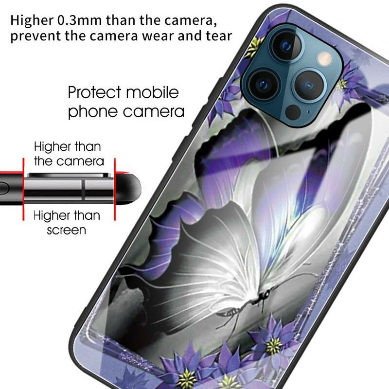 Maskica iPhone 13 Pro Ljubičasto Kaljeno Staklo U Obliku Leptira