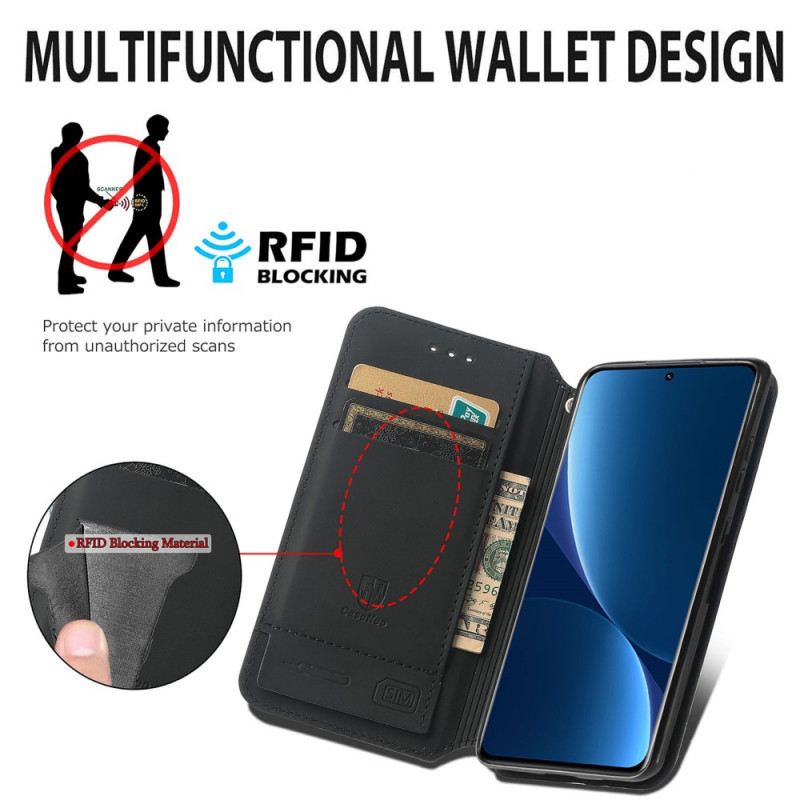 Flip Futrola Xiaomi 12 Pro Kožna Futrola Caseneo Rfid Dizajn